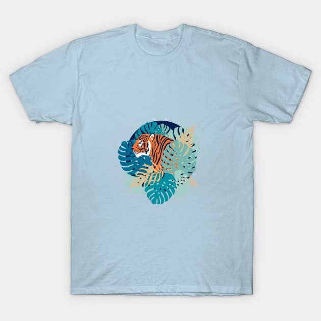 Jungle Tiger - Blue Suede T-Shirt by latheandquill